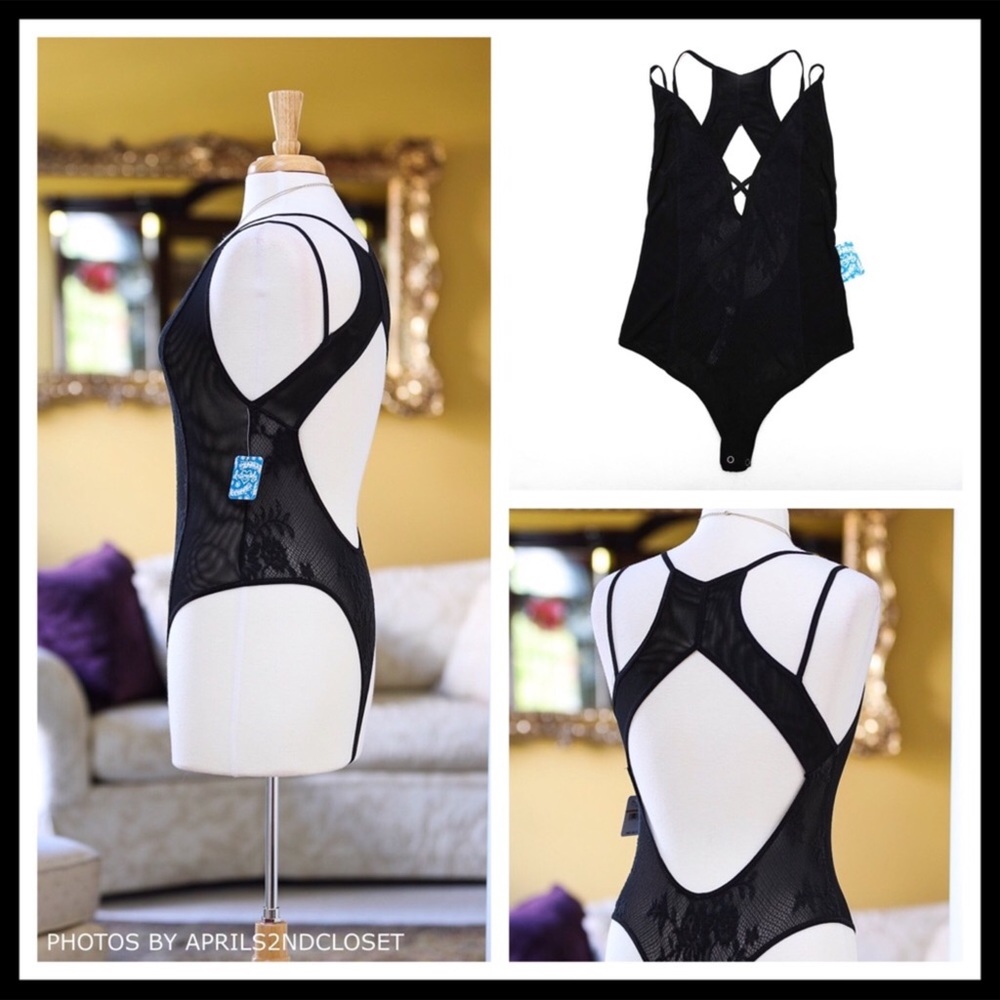 FREE PEOPLE BODYSUIT BLACK LACE BOHO BODYSUIT A2C - Picture 6 of 8